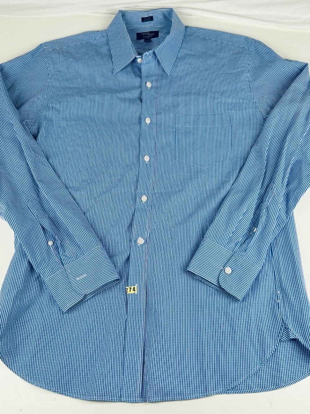 J Crew Thompson Shirtings Dress Shirt Mens L 16 Blue White Micro Gingham